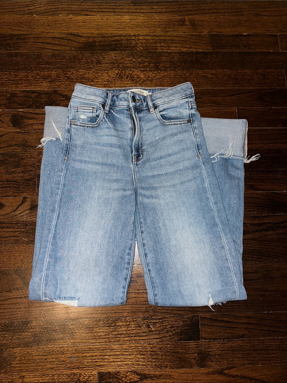 Hidden Distressed Medium Wash Straight Leg Jeans